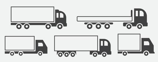 conjunto de iconos de vector negro de camión ilustración y arte de línea sobre fondo blanco