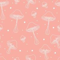 Hand drawing simple style mushroom pattern on pink background, seamless pattern vector illustration.