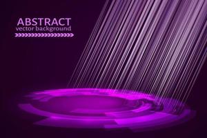 Circle with rays of light on a dark background.  Purple technology abstract background. Vector illustration. Easy to edit design template for your projects.