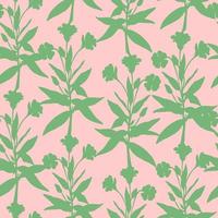 Hand drawn vector seamless pattern in ecologic style, silhouettes of herbs in pink background. Zero-waste, recycle eco-friendly tools. Packaging design, wrapping gifts, wallpaper web page background.