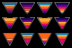 Collection shape triangles with sunset background isolated black background vector