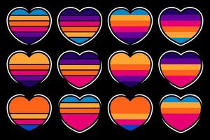 Collection shape hearts with sunset background isolated black background vector