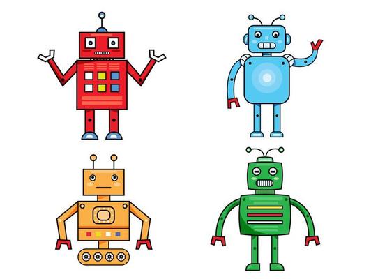 Set Robotic character with modern technology cyborg and android robots design isolated in white background. Vector illustration.