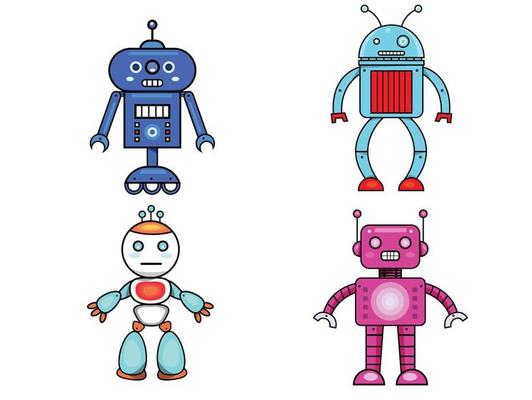 Set Robotic character with modern technology cyborg and android robots design isolated in white background. Vector illustration.