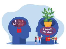 businessman unlock key for put think growth mindset different fixed mindset concept vector