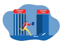 Growth mindset businessman leaving from door cage the comfort zone going through growth comfort door. Comfort, change, career concept