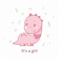 cute dinosaur cartoon  it's a girl for baby shower. vector