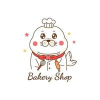 cute seal chef bakery logo cartoon vector