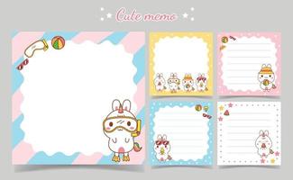 cute bunny unicorn summer memo notes Template for Greeting Scrap booking Card Design vector