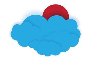 Red sun and blue clouds. vector