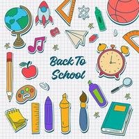 School and education doodles hand drawn vector symbols and objects. Colorful sticker style drawings. Teacher's day