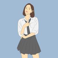 Vector illustration of cute asian girl wearing school uniform