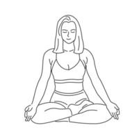 personaje de mujer joven haciendo yoga. dibujos animados de estilo minimalista vector