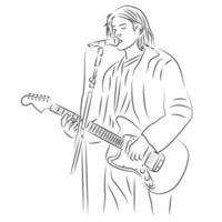 Kurt Cobain with guitar in line art style vector
