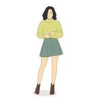 Female cartoon character wearing sweater and mini skirt vector