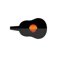 Illustration of guitar and sunset. Music sunset logo design vector