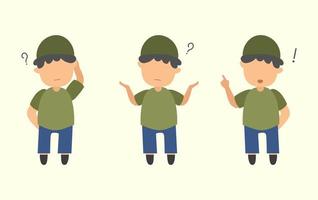 cute moslem kid flat character confuse and thinking idea vector