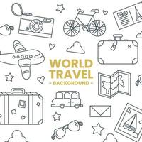 world travel doodle icon set background vector