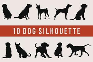 Set walking and standing dog silhouette. Shepherd, beagle, great dane, dachshund, poodle, pit bull. . Vector black flat icon isolated on white background