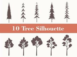 Trees silhouettes. Forest and park pines firs and spruces, coniferous and deciduous trees. Vector isolated retro images nature set