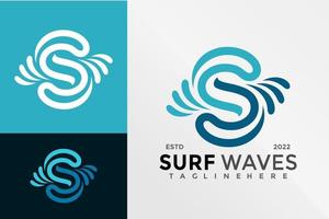 plantilla de ilustración vectorial de diseño de logotipo de olas de surf de letra s vector