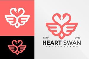 plantilla de ilustración de vector de diseño de logotipo de cisne de corazón