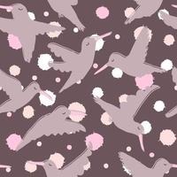 Summer sea seamless pattern with pigeons and abstract spots. vector