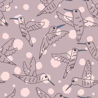 patrón transparente de verano dibujado a mano con colibríes y manchas abstractas.