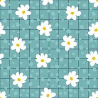 Retro style checkerboard naive daisy seamless pattern. vector