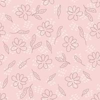 Simple seamless pattern with doodle flowers and leaves. vector