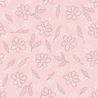 Simple seamless pattern with doodle flowers and leaves. vector