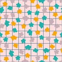 Grid retro seamless pattern with simple flowers in 1970s style. vector