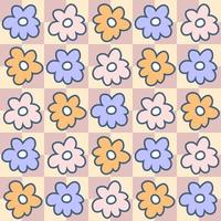 Groovy doodle flowers hippie aesthetic seamless pattern. vector