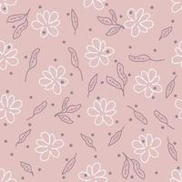 Hand drawn seamless pattern with doodle flowers, leaves and dots. vector