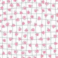 Trippy grid seamless pattern with simple hearts and spots. vector