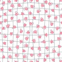 Trippy grid seamless pattern with simple hearts and spots. vector