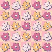 Groovy shadow flowers floral checkerboard seamless pattern. vector