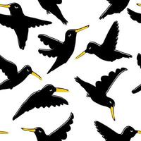 Hand drawn black crows and ravens seamless pattern. vector