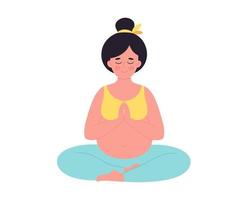 mujer embarazada meditando en posición de loto. embarazo saludable, yoga, ejercicios de respiración vector