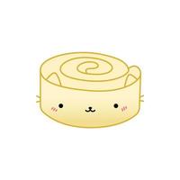 ilustración dibujada a mano de un rollo de galleta divertido kawaii con orejas de gato. vector