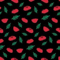 Red poppy flowers seamless pattern on black background. Trendy vector floral pattern design. Texture for web, textile and stationery.
