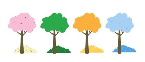 Four seasons tree of different colors spring, summer, autumn, winter. vector