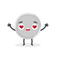 Cute enamored smile emotional coin character. Funny vector cartoon money.