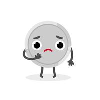 Cute emotional coin sad character. Funny vector cartoon money