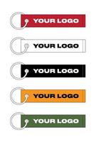 Multicolor clothing ribbon tag accessory on metal ring, technical drawing. Remove before flight garment trinket, vector template.