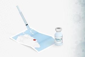 vacunación de surinam, inyección con vacuna covid-19 en el mapa de surinam. vector