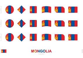 Mongolia flag set, simple flags of Mongolia with three different effects. vector