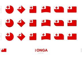 conjunto de banderas de tonga, banderas simples de tonga con tres efectos diferentes. vector