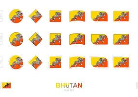 Bhutan flag set, simple flags of Bhutan with three different effects. vector