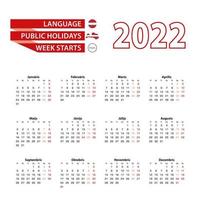 Calendar 2022 in Latvian language with public holidays the country of Latvia in year 2022. vector